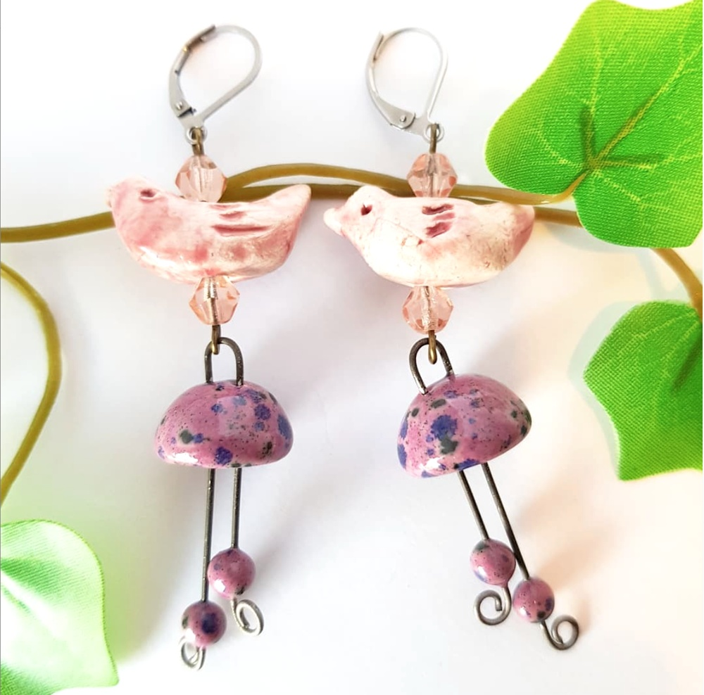 Pink Birds earrings 