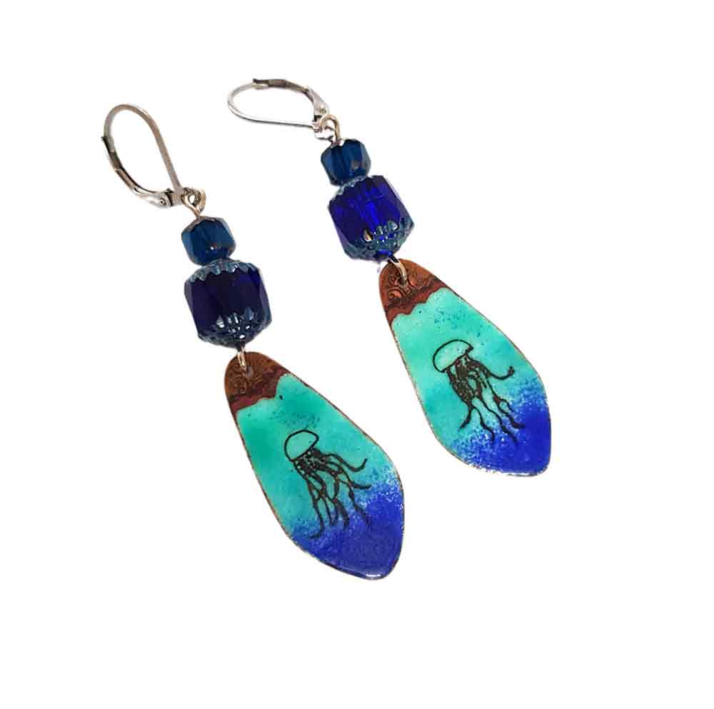 "jellyfish earrings - Artisan Crafted Elegance: Blue Ceramic Drops for Every Occasion"