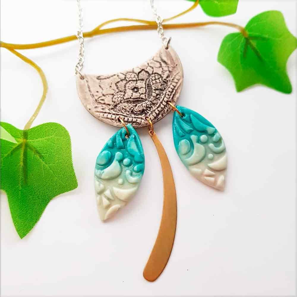Handcrafted Boho Crescent Bib Necklace - Unique Floral Arabesque Design
