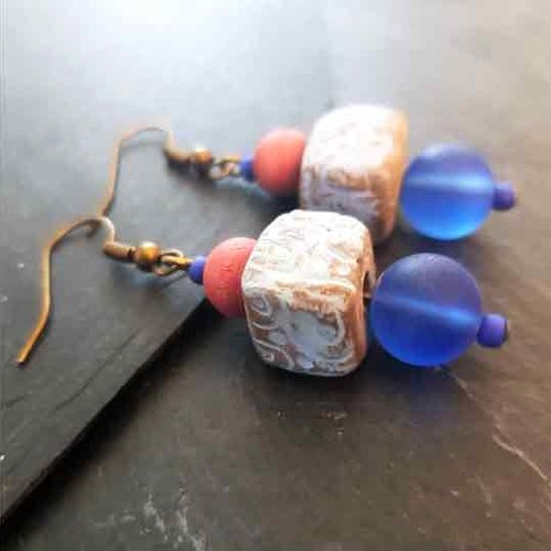 Blue Boho Chic Earrings - Jellyfish, hand, cube or tube shaped