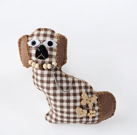 Art dolls animals: Staffordshire Dog Figurine - Brown Gingham tiles