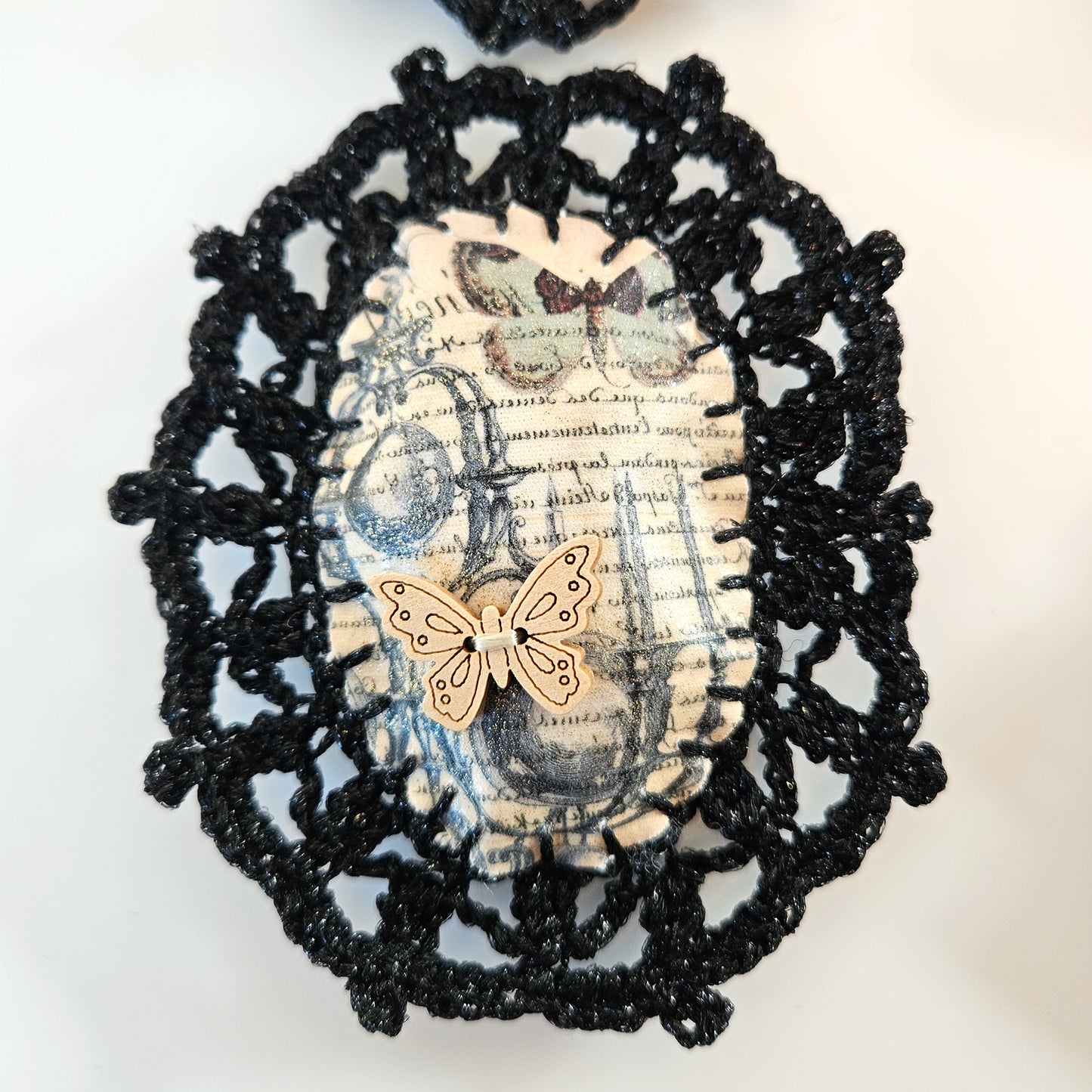 Big Textile Gothic Brooch - Black Lace