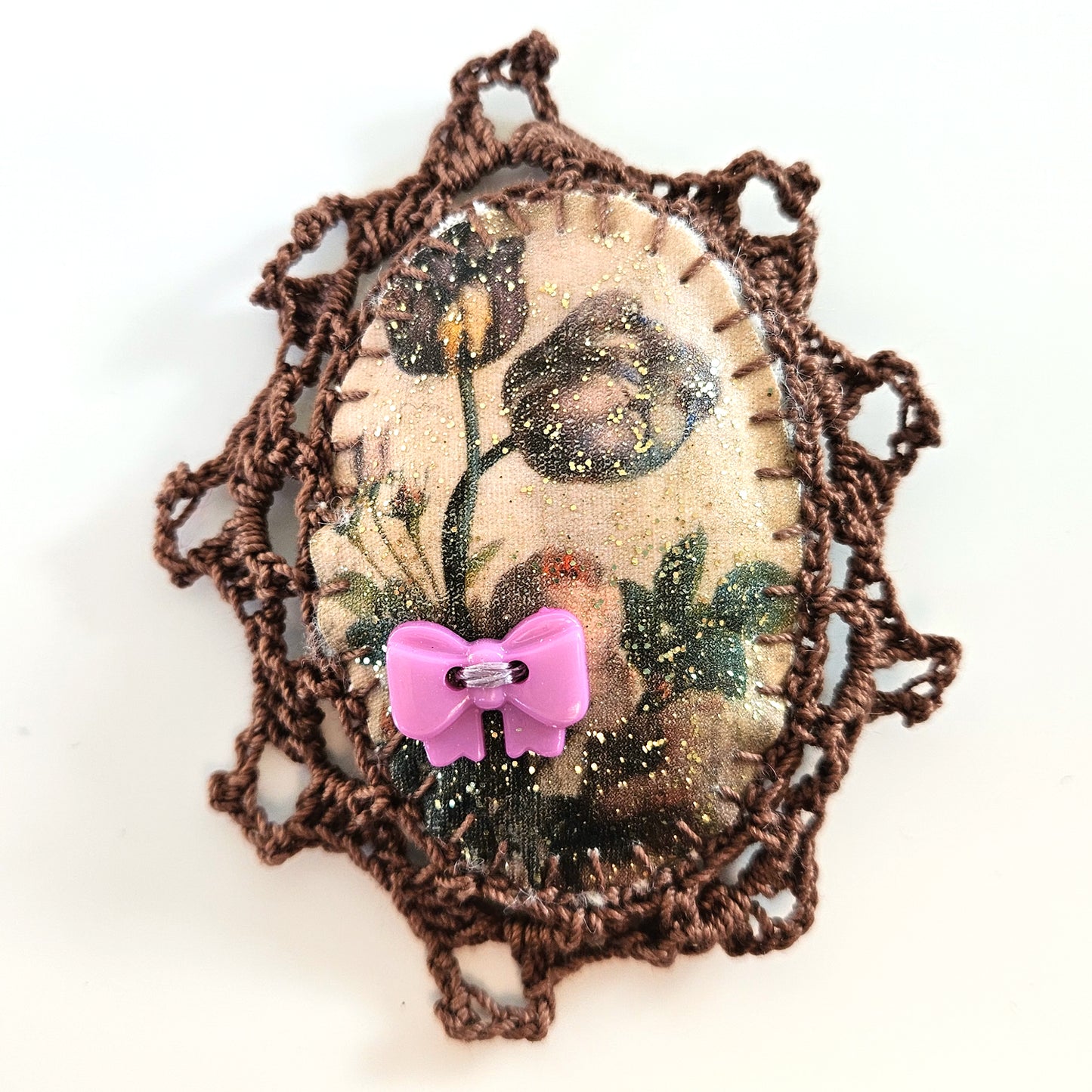 Chunky Textile Floral Brooch - Lace