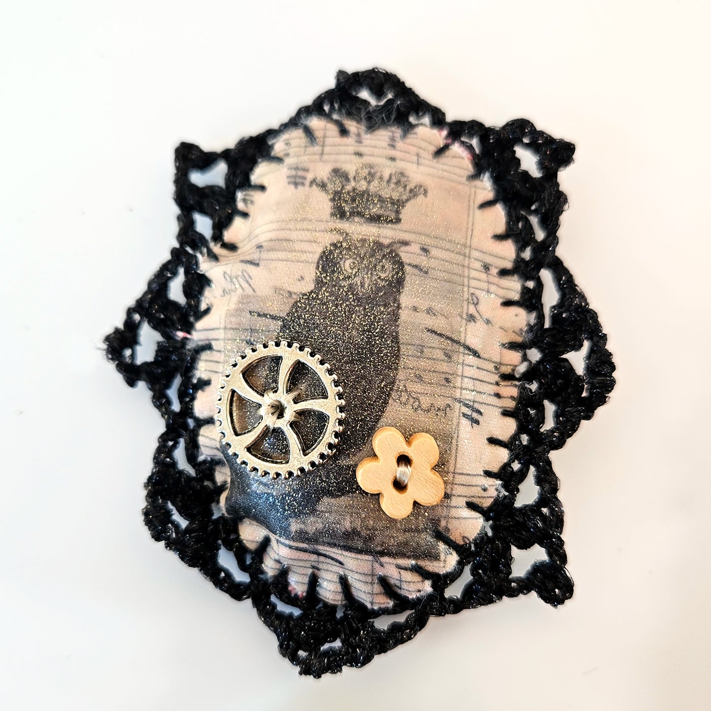 Big Textile Gothic Brooch - Black Lace