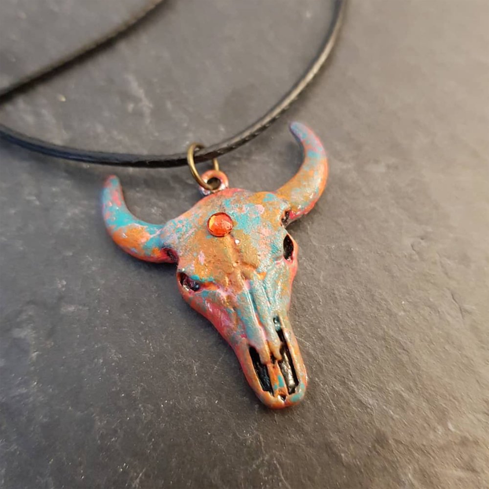 Skull Bull Cow Head Pendant Necklace