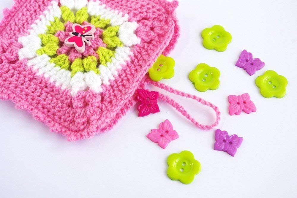 Butterfly bag insert - Square Crochet granny pouch -  Little Pink Purse organizer