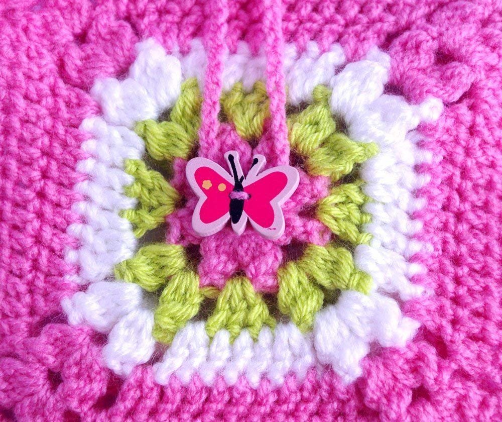 Butterfly Crochet bag insert - Square Granny Pouch -  Little Pink Purse organizer