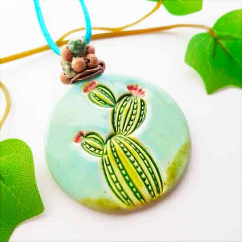 Cactus necklace or earrings - artisan ceramic jewelry - C o c o F l o w e r