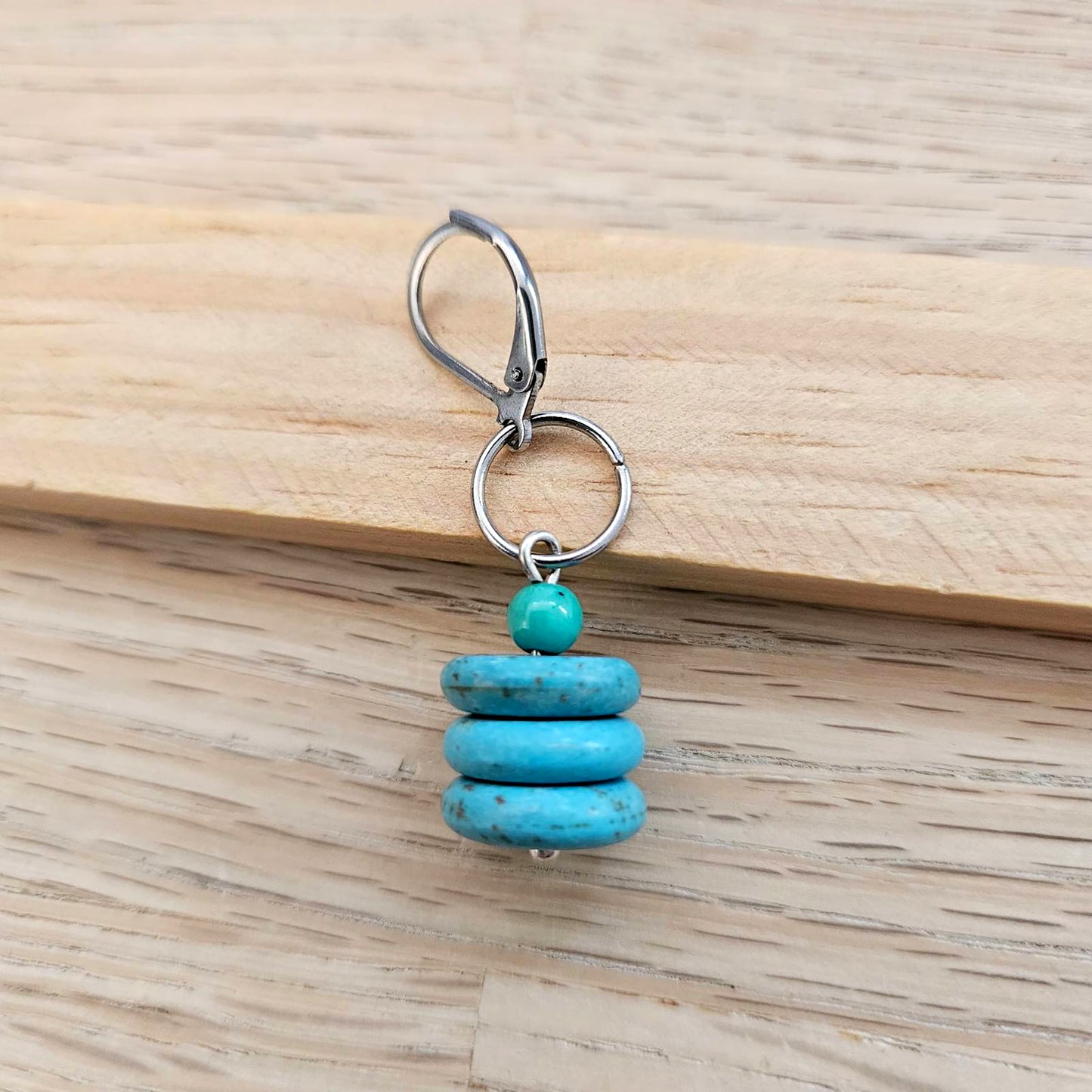 Turquoise Stacked Howlite earring - Single Cairn earring