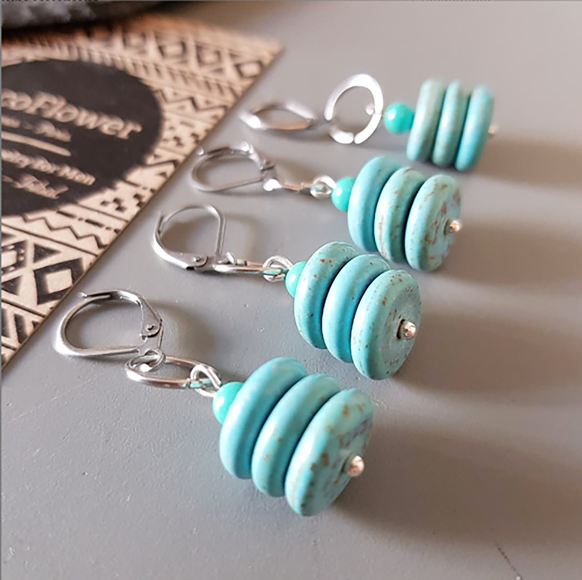 Turquoise Stacked Howlite Man earring - Single Cairn earring