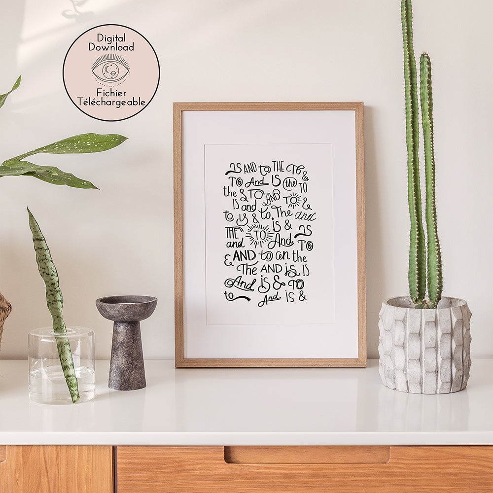 "Download digital print - Discover the charm of personalized decor with these captivating catchword illustrations."