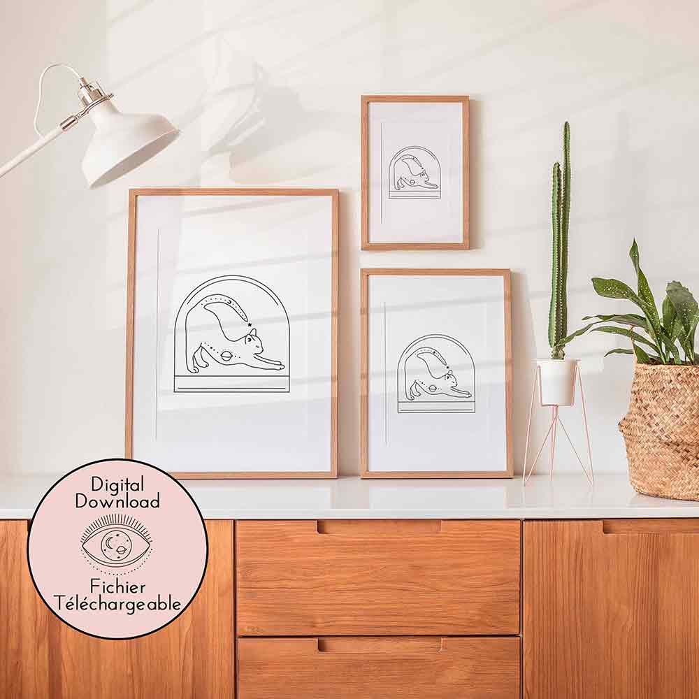 "Experience the simplicity and charm of our whimsical cat art."