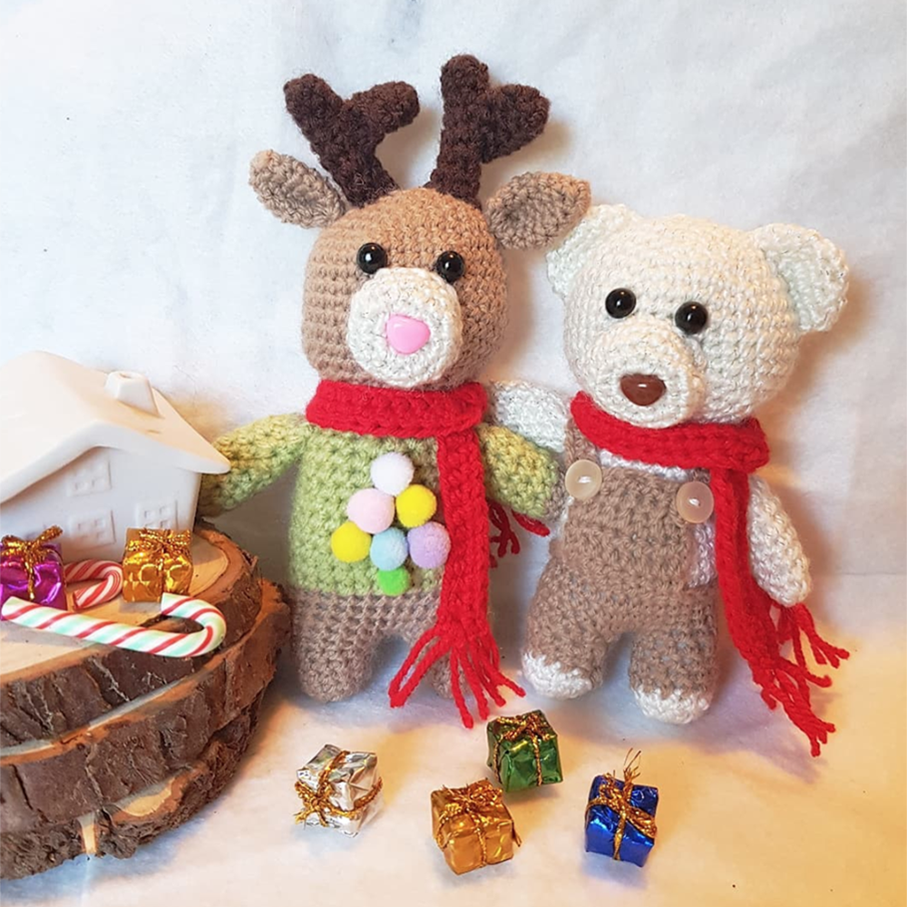 Christmas Amigurumi – CocoFlower ART TOYS - Crochet white polar bear and reindeer - Xmas Home decor - C o c o F l o w e r