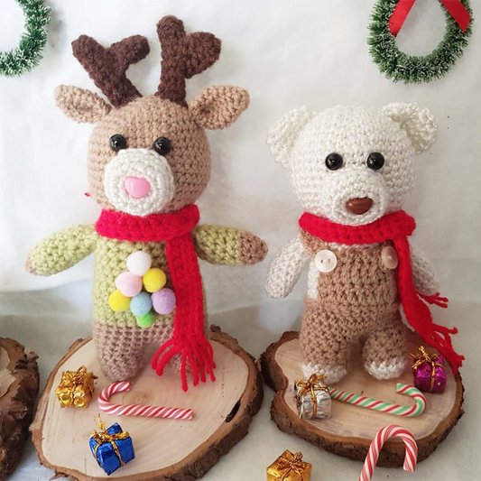 Christmas Amigurumi – CocoFlower ART TOYS - Crochet white polar bear and reindeer - Xmas Home decor
