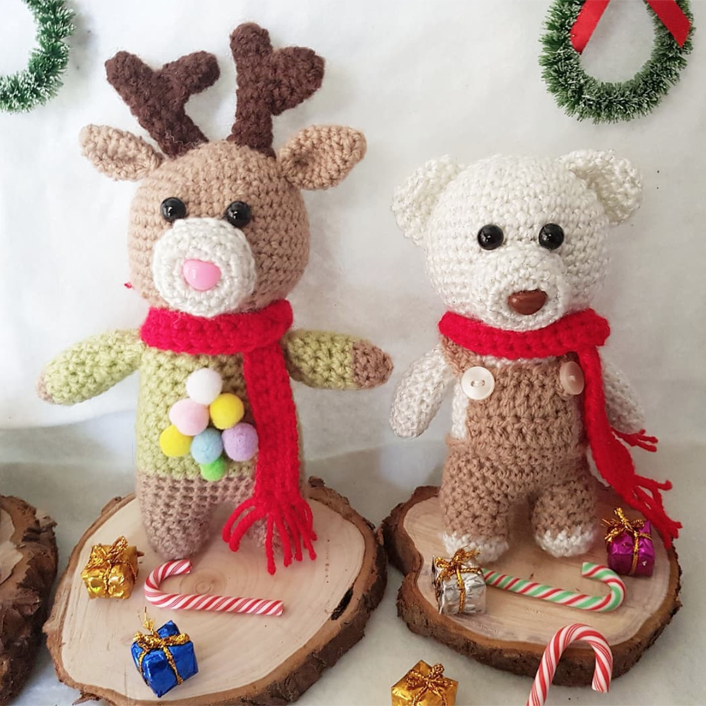 Christmas Amigurumi – CocoFlower ART TOYS - Crochet white polar bear and reindeer - Xmas Home decor - C o c o F l o w e r