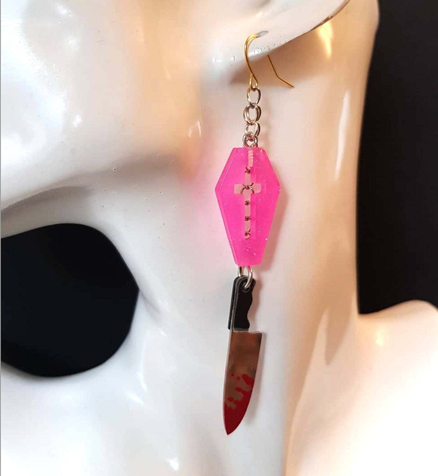 HALLOWEEN - Bloody knife and coffin earrings, Creepy Jewelry - C o c o F l o w e r