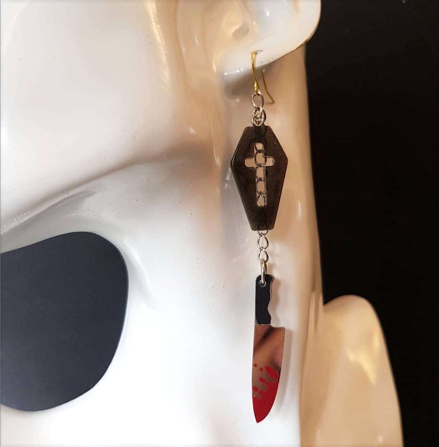 HALLOWEEN - Bloody knife and coffin earrings, Creepy Jewelry - C o c o F l o w e r