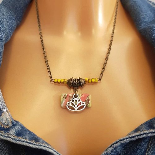 bohemian style necklaces - Primitive necklace Raw women - feather or lotus - C o c o F l o w e r