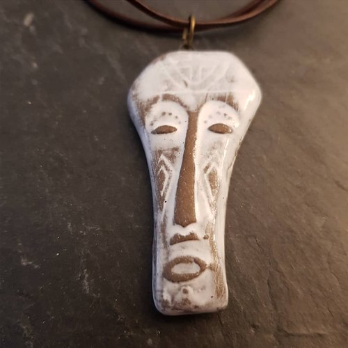 African mask necklace - Unisex necklace - White Mask necklace