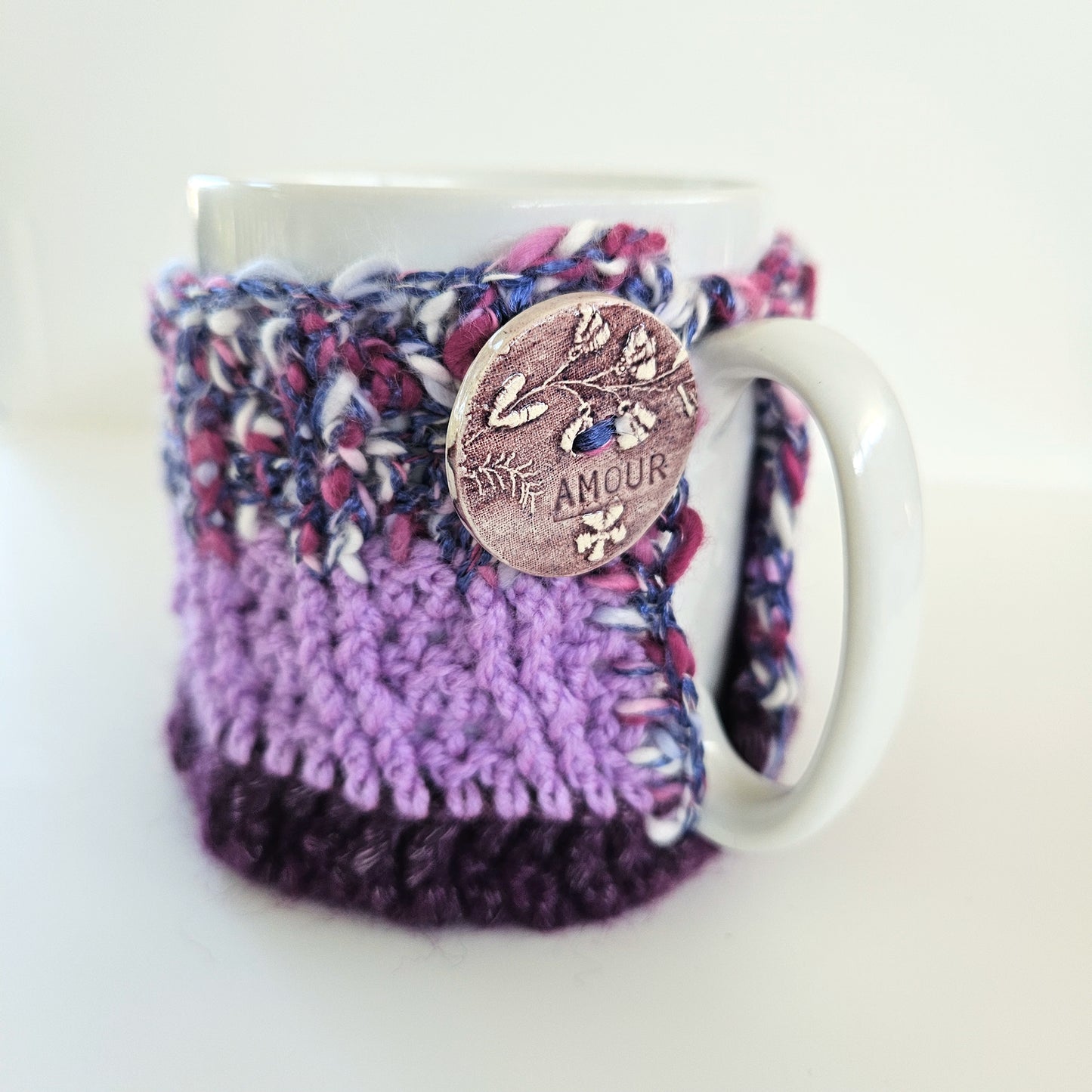 Striped Purple Mug Cozy - Handmade Cover Cup - Kitchen decor