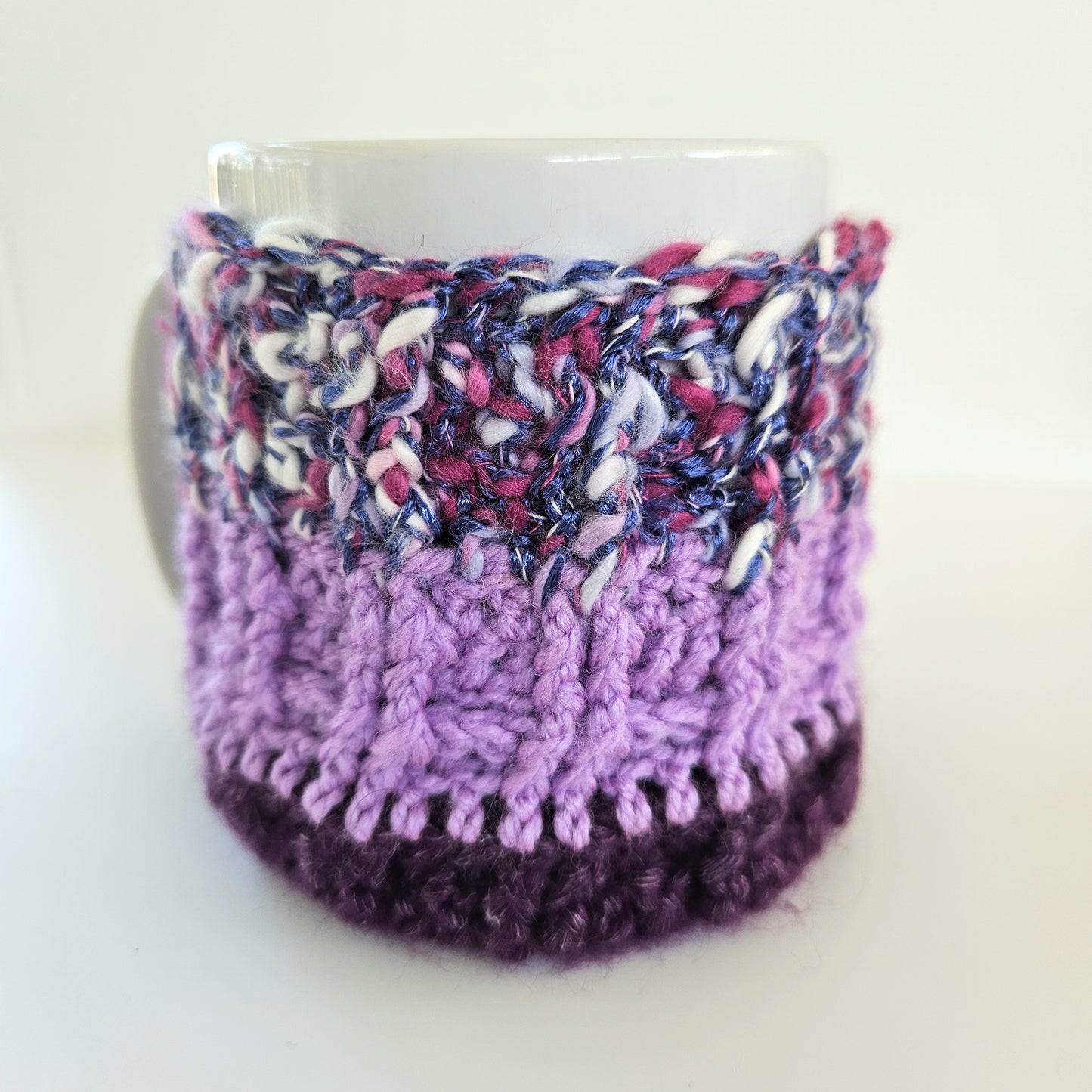 Striped Purple Mug Cozy - Handmade Cover Cup - Kitchen decor