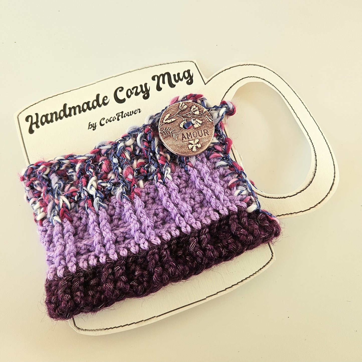 Striped Purple Mug Cozy - Handmade Cover Cup - Kitchen decor