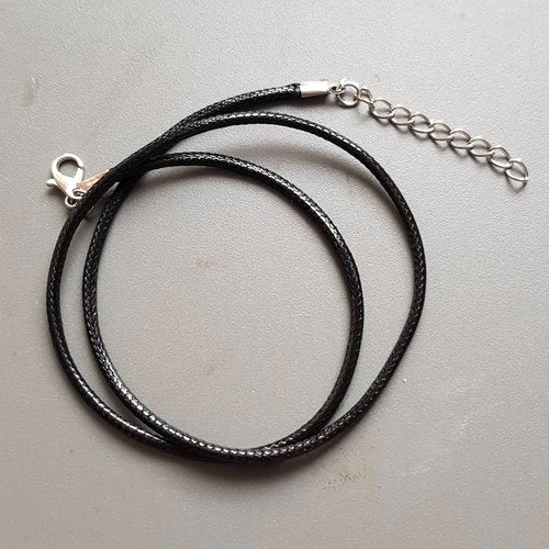 A simple black cotton cord necklace for cross pendant with a silver lobster clasp extension chain by CocoFlower.