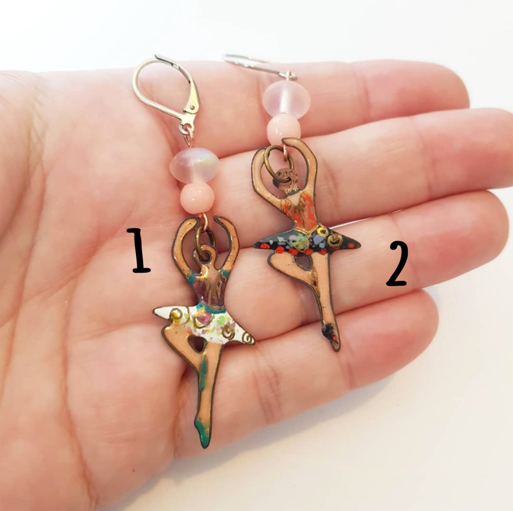 Cute Dancer earrings - Artisan enamel copper