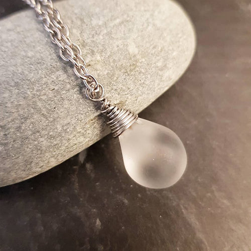 Elegant Simplicity: Clear White Czech Glass Tear Drop pendant necklace