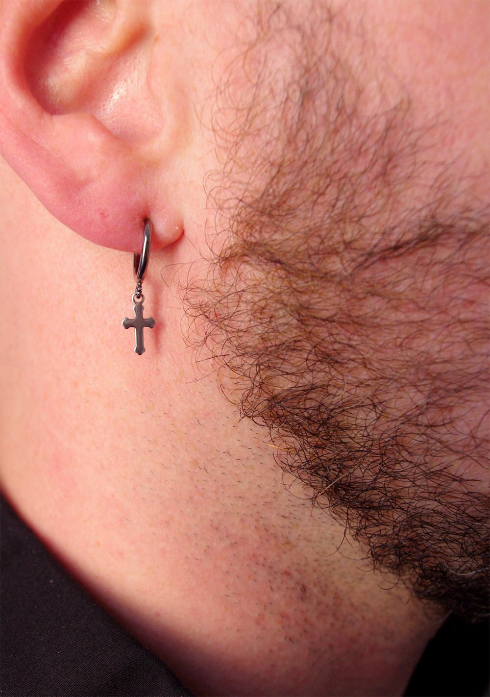 Clip on earring cross, fake man hoop - For NON PIERCED EARS