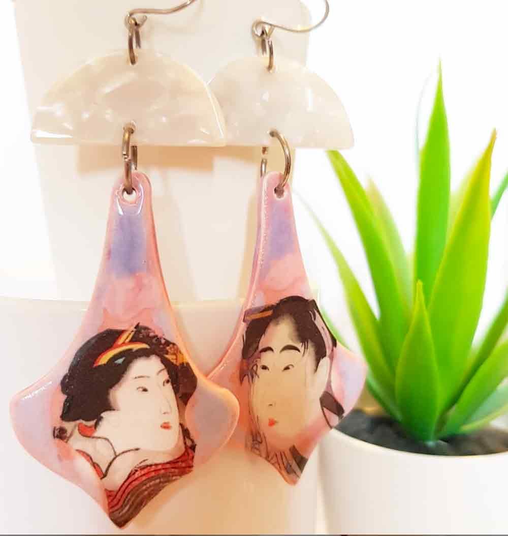 Pink Geisha earrings - cocoflower