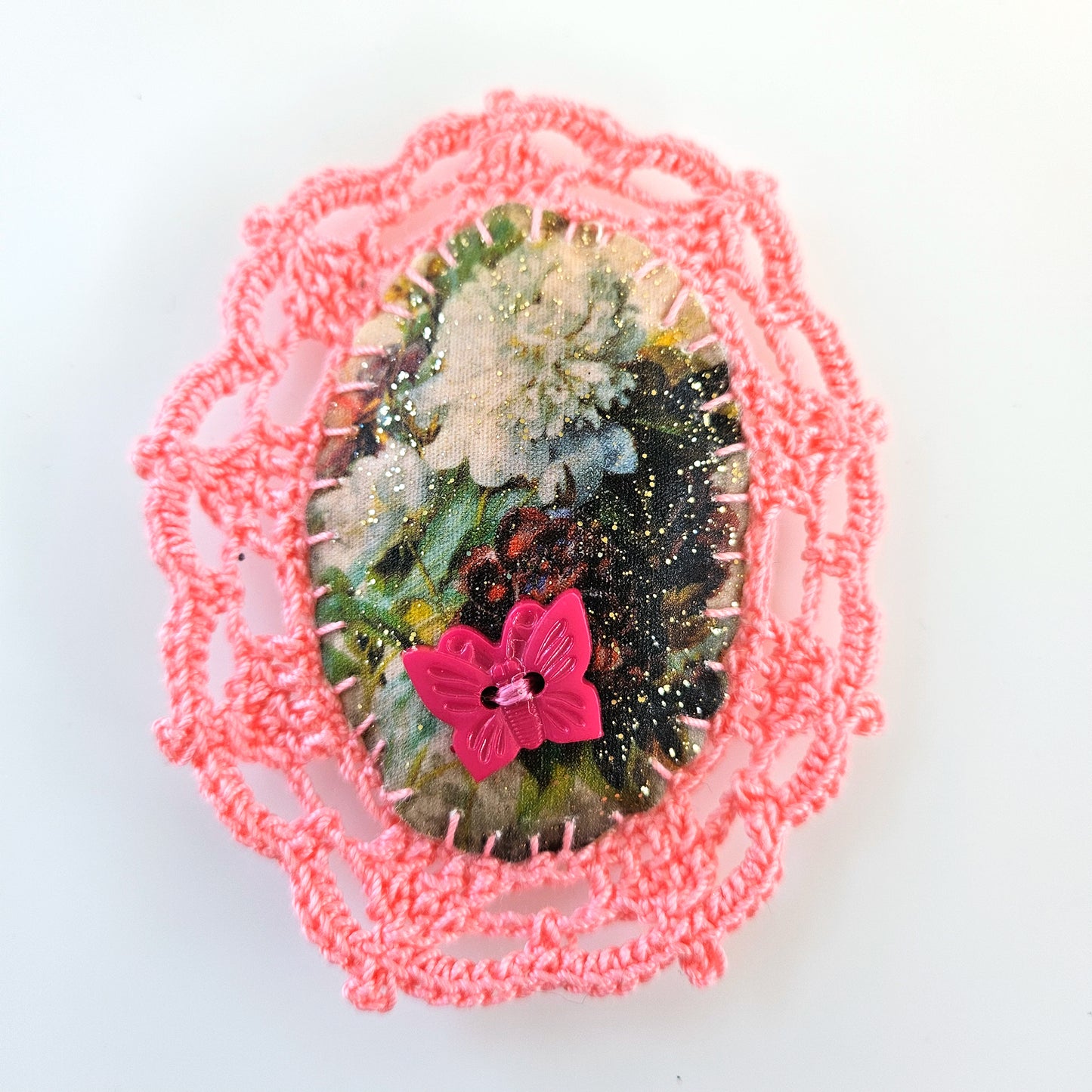 Chunky Textile Floral Brooch - Lace