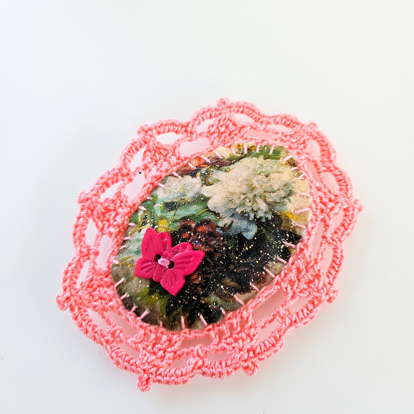 Chunky Textile Floral Brooch - Lace