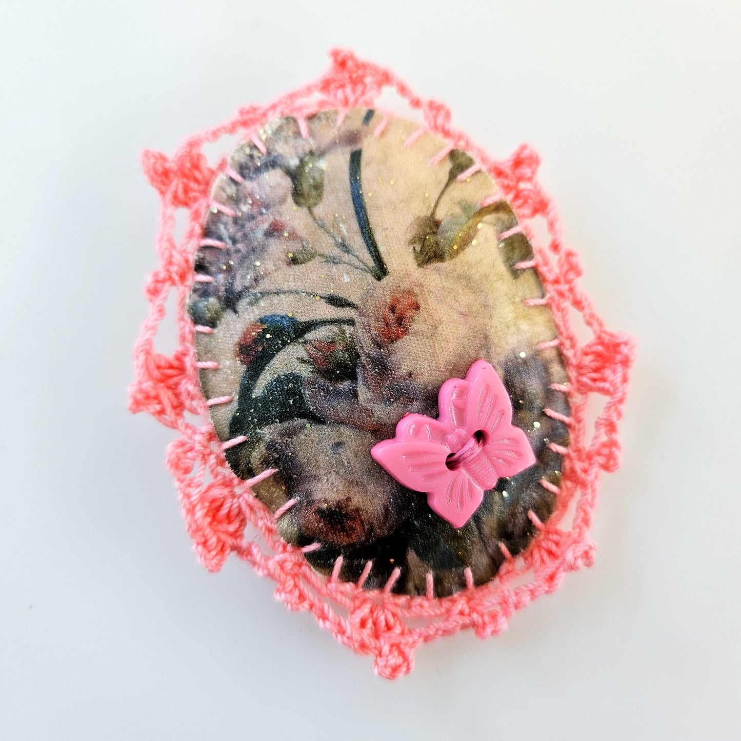 Chunky Textile Floral Brooch - Lace