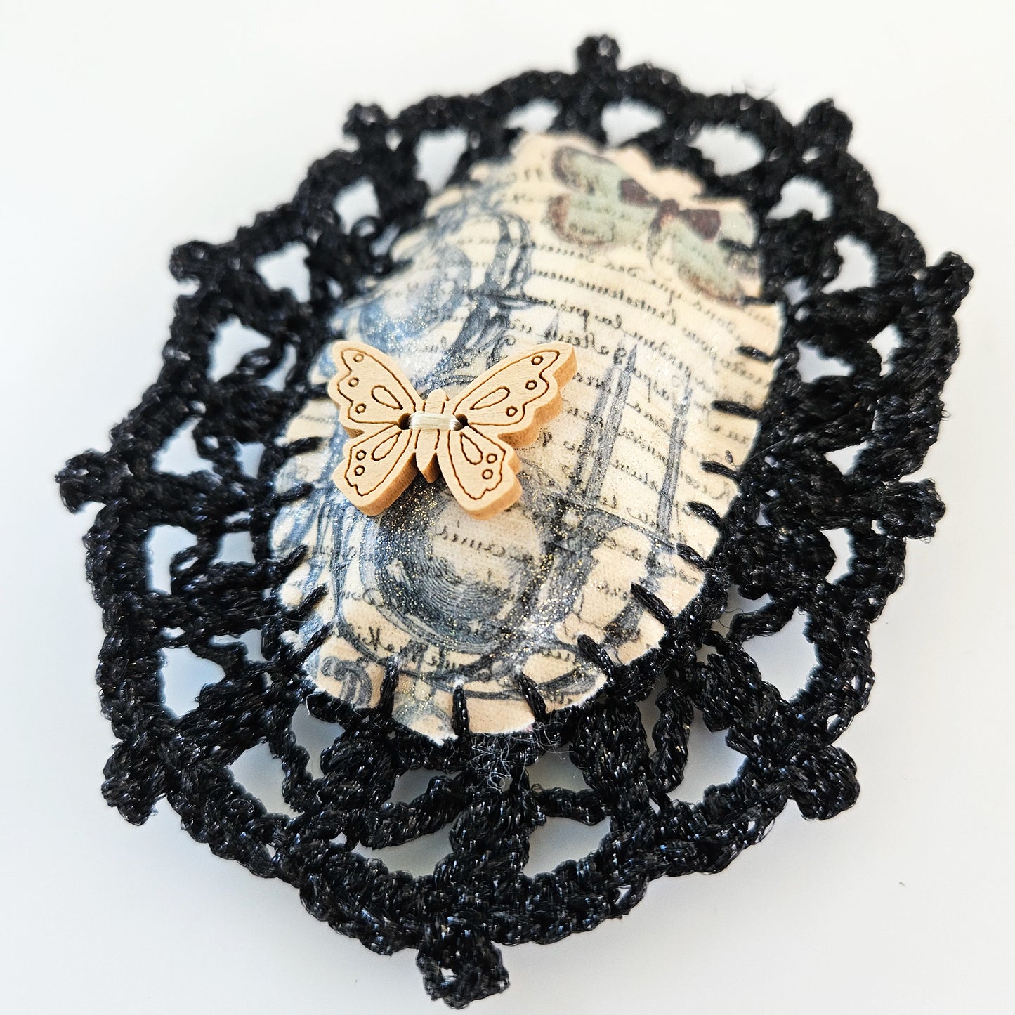 Big Textile Gothic Brooch - Black Lace