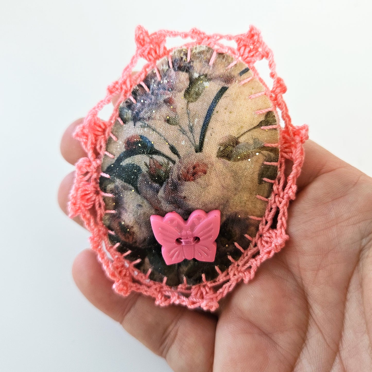 Chunky Textile Floral Brooch - Lace