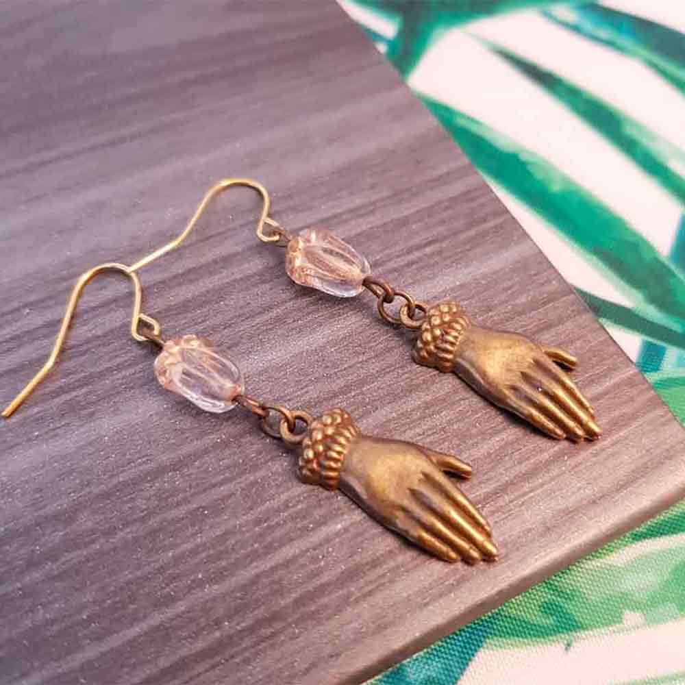 Retro Romantic earrings - Hand Tulip earring or Lace Rosewood dangle