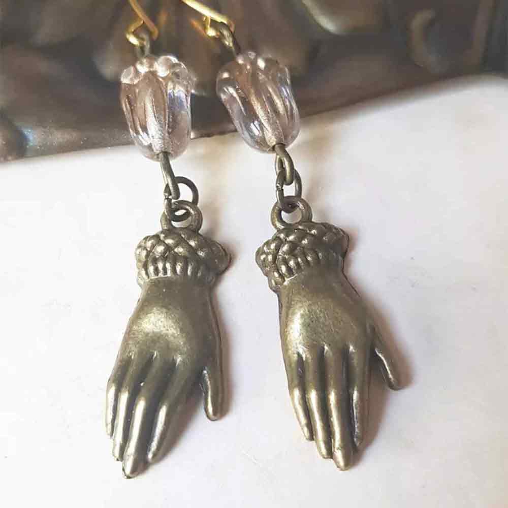 Retro Romantic earrings - Hand Tulip earring or Lace Rosewood dangle