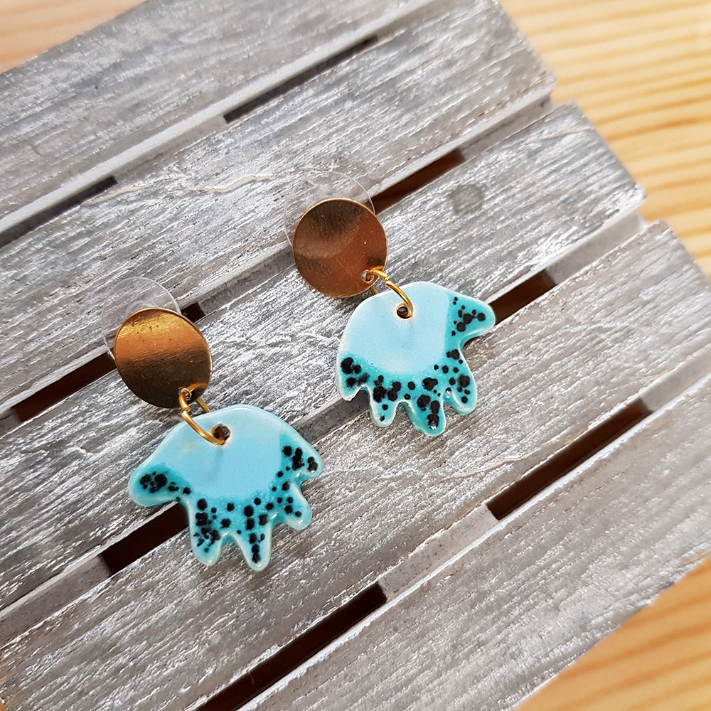 Blue Boho Chic Earrings - Jellyfish, hand, cube or tube shaped