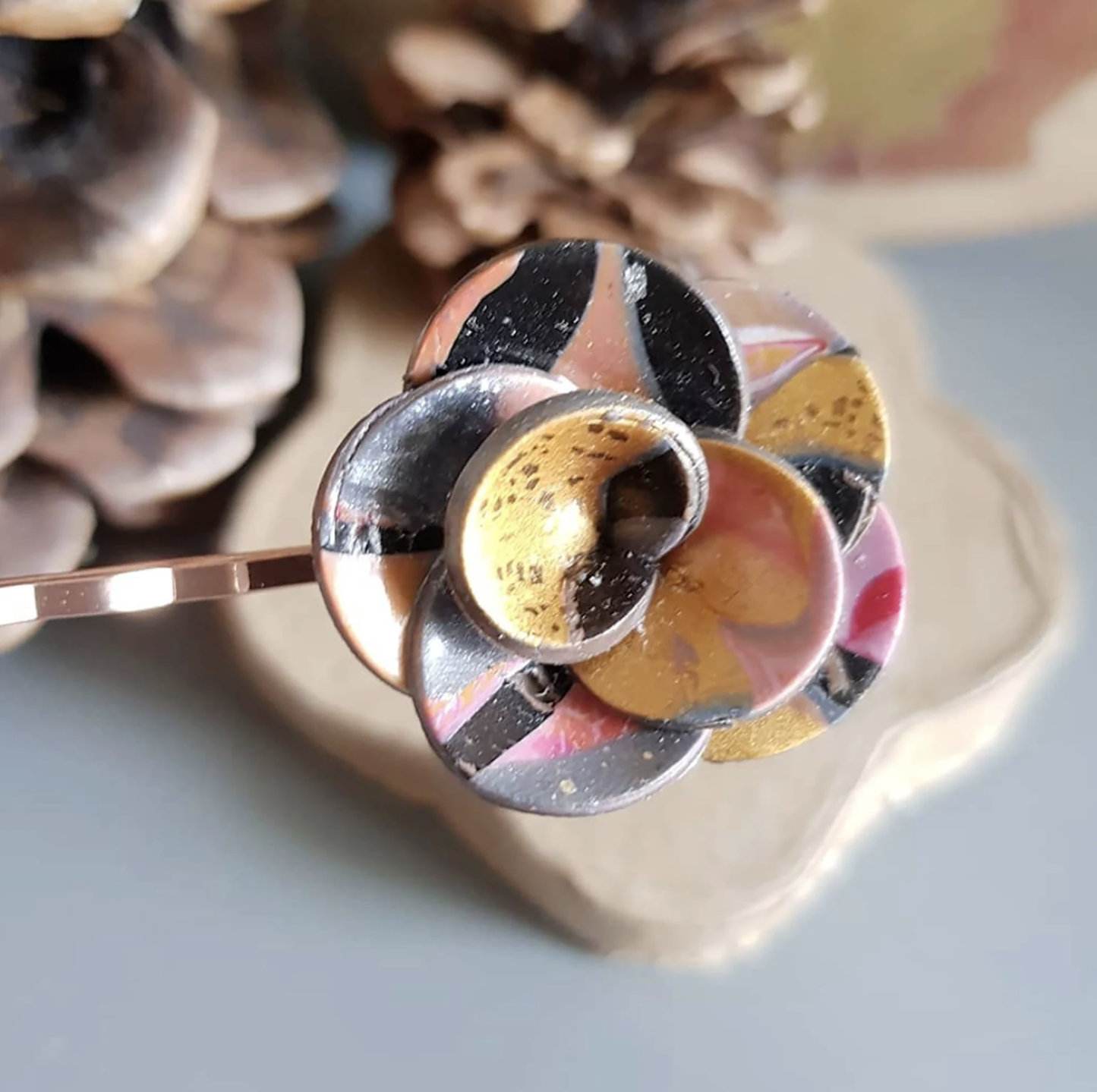 Flower Hair Pin 3D Clay Handmade