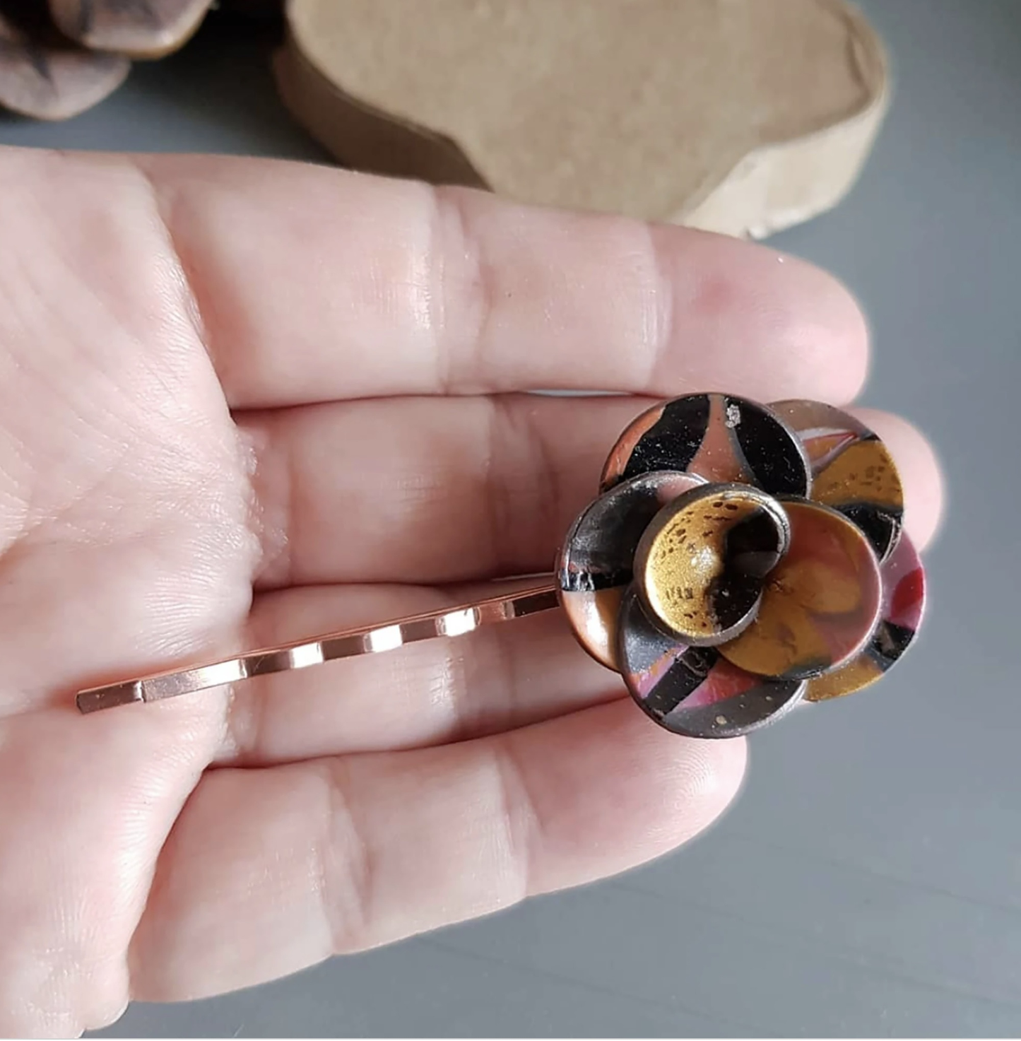 Flower Rose hair clip 3D Clay Handmade - C o c o F l o w e r