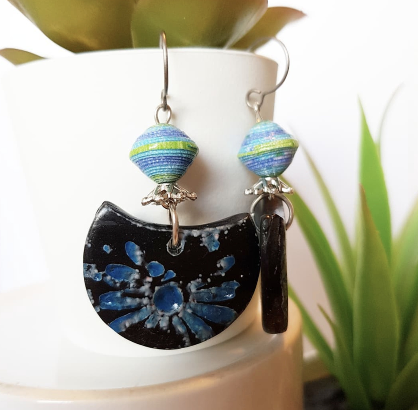 "Step into the enchanting world of Japanese craftsmanship with our Shibori Indigo earrings."