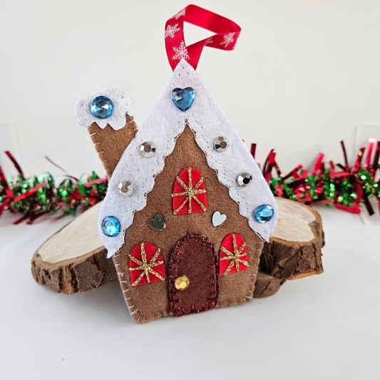 Christmas Gingerbread House to Hang - Embroidered Felt Xmas Home decor