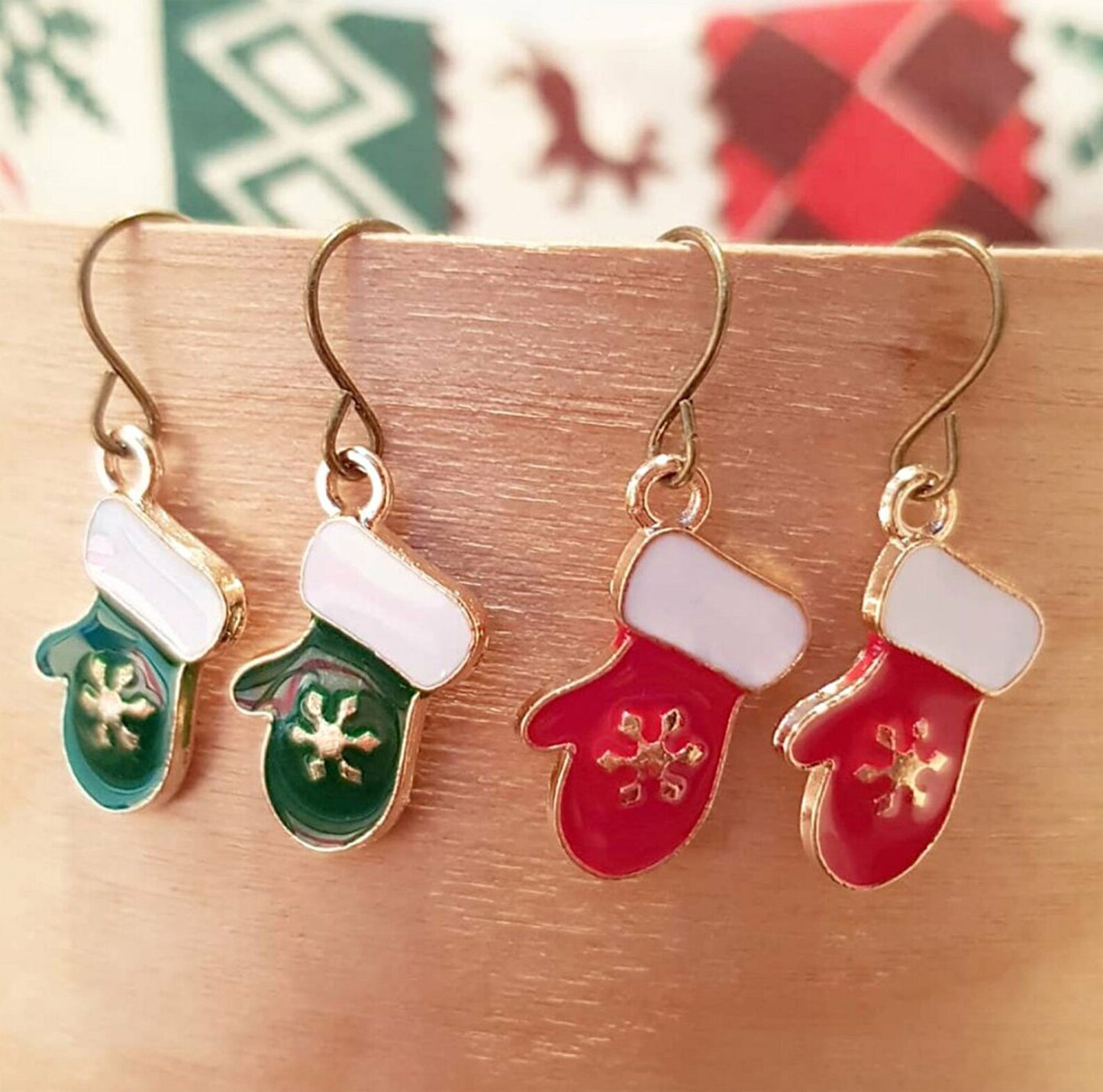 Christmas Glove earrings with snowflake