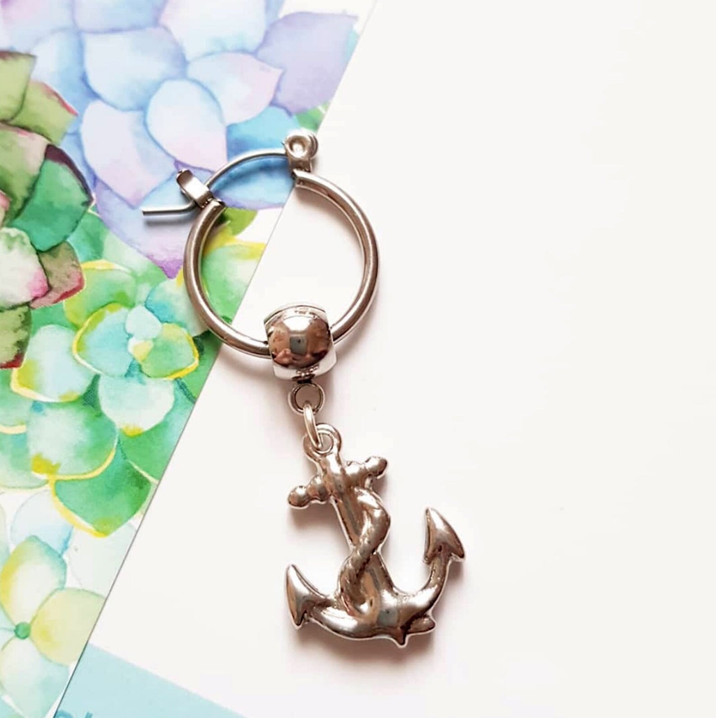 Nautical hoop earring for him - Anchor