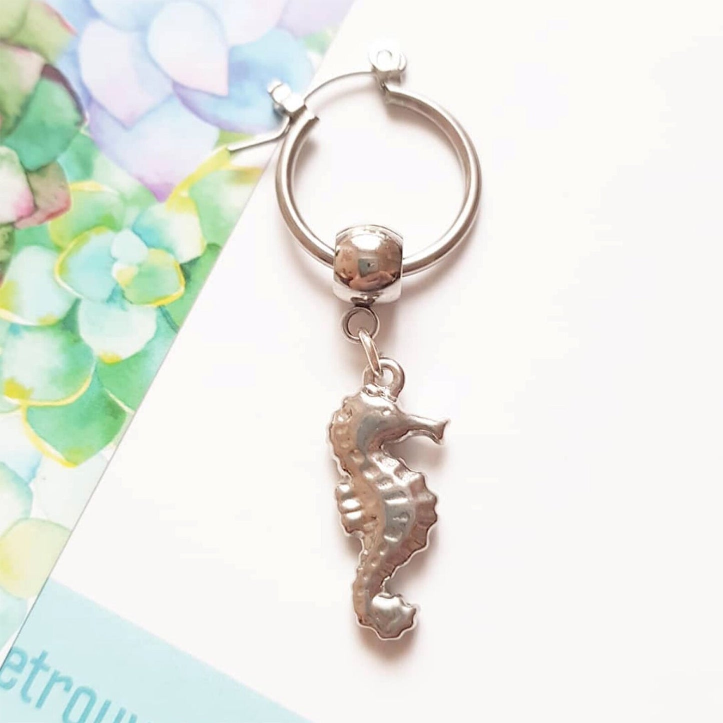 Nautical earring for him - Seahorse pendant