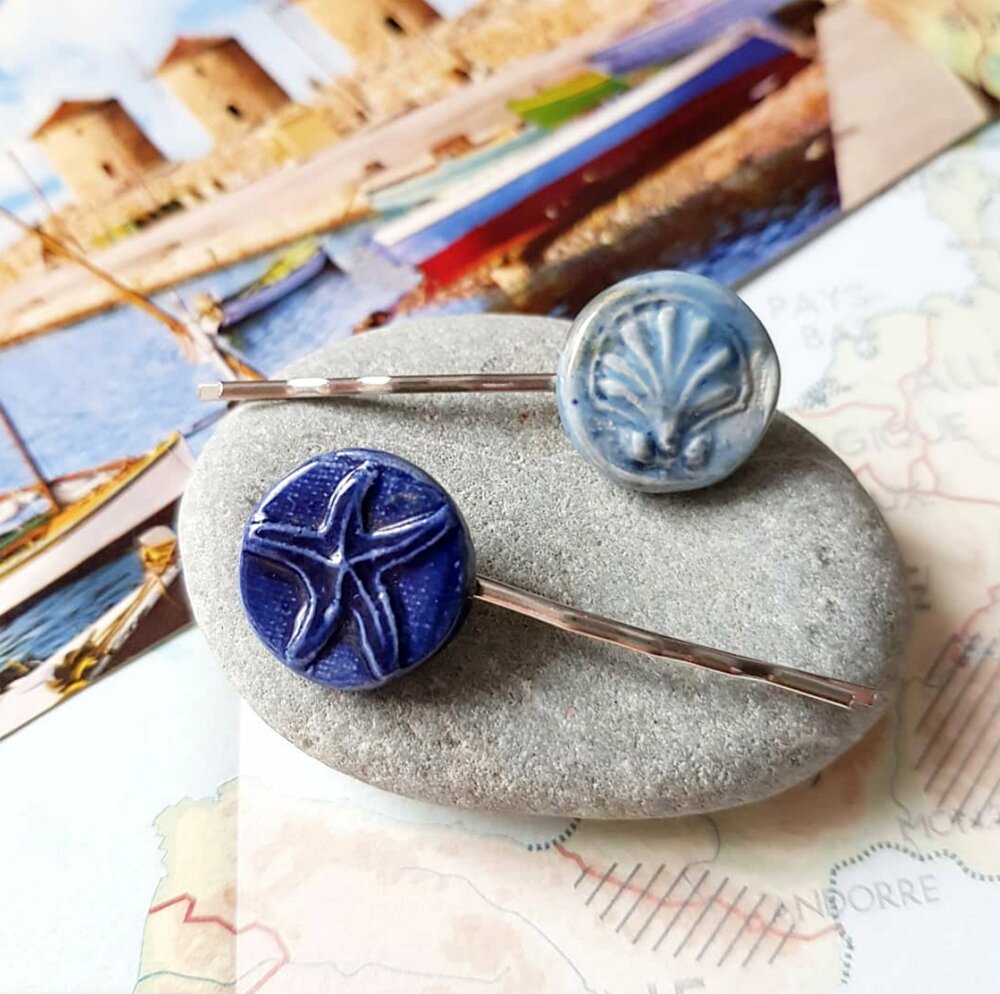 Summer Seashell Ceramic hair pins Beach Headpieces set