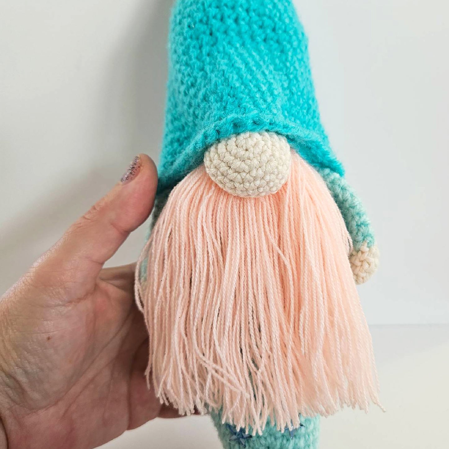 Turquoise Mermaid Gnome with Pink Beard - Handmade Crochet Nisse Plush - Unique Scandinavian Decor