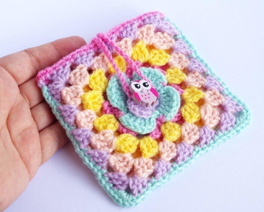 Crochet Rainbow purse organizer - Owl lover bag insert - Handmade Granny pouch - Cute and lovelry