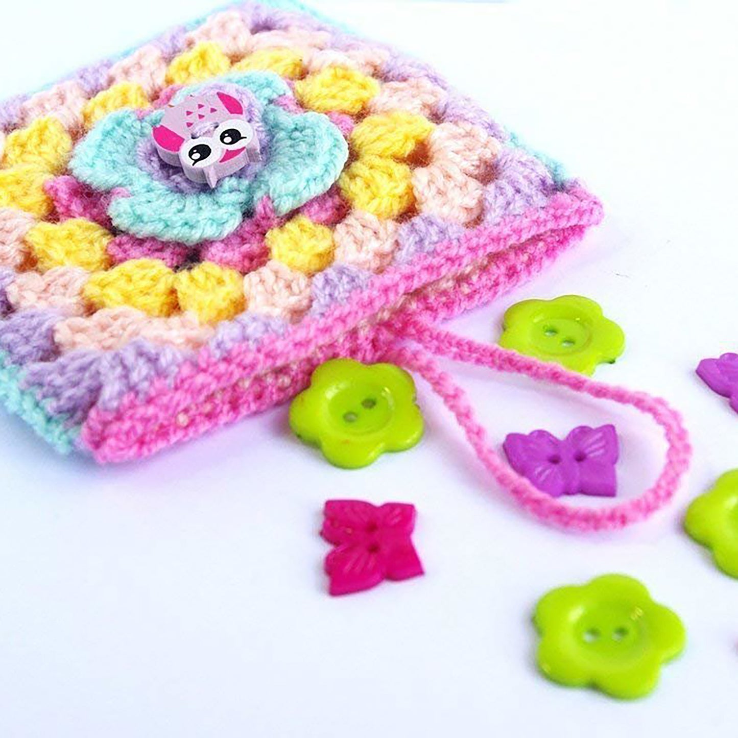 Crochet Rainbow purse organizer - Owl lover bag insert - Handmade Granny pouch - Cute and lovelry